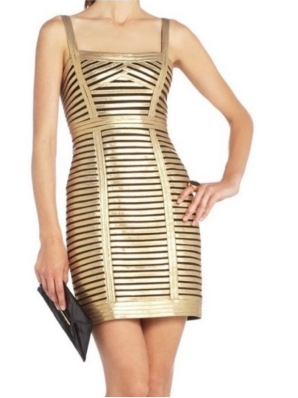 BCBGMAXAZRIA Beret Gold Metallic Bodycon Cocktail Dress Size M / 8
